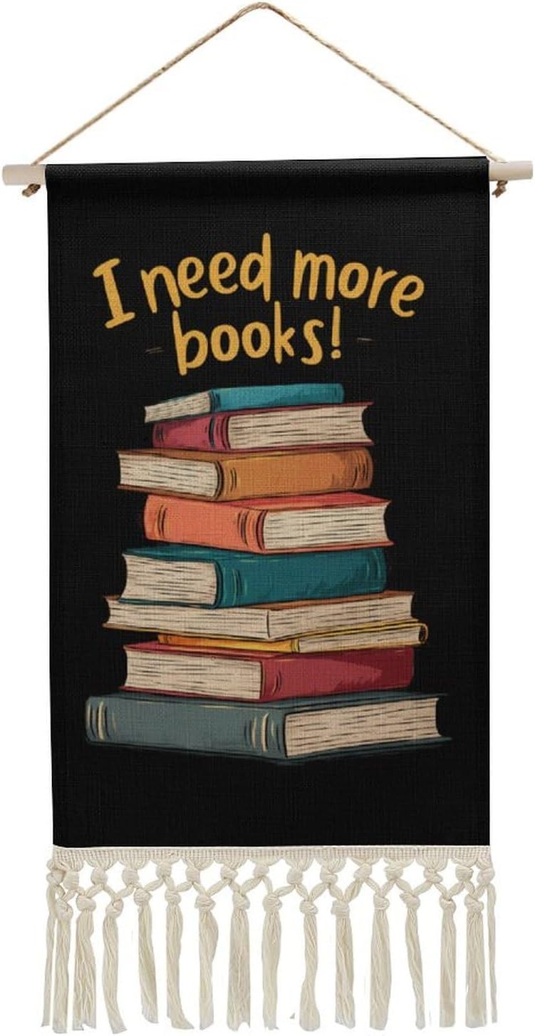 Reading Lover I Need More Books Retro Poster Hanging Kit Art Picture Canvas Personalized Home Decor with Tassel
