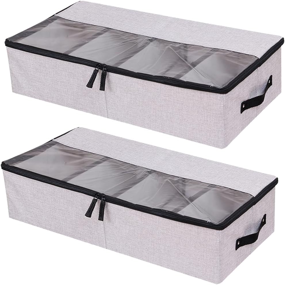 DAISHA 2PCS Underbed Organizer Drawer,Foldable Clear Window Storage Box with 2 Zippers for Clothes,Shoes,Home & Car.