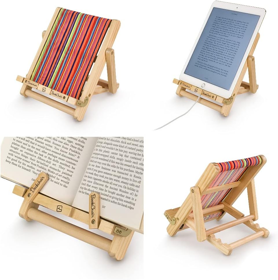 Gifts for Readers & Writers Book Stand Holders Wood Ipad Stand Multistripe, Stylish Wooden Book Holders for Reading Hands Free, Compact and Portable Wooden Cookbook Stands, Textbook Holder