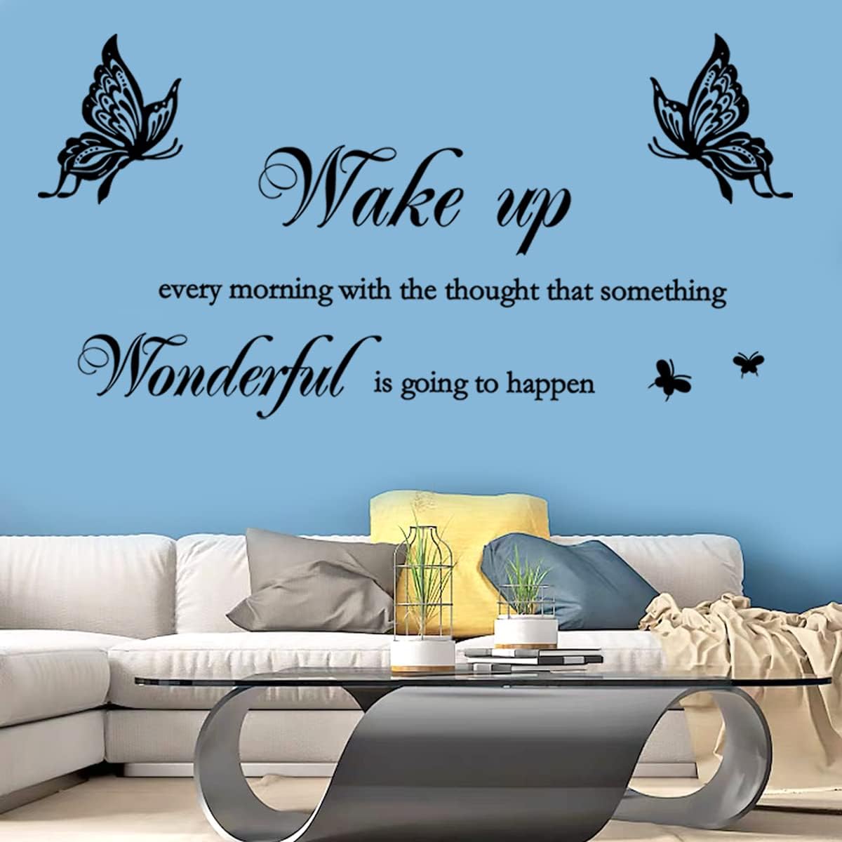 Inspirational Quote Wall Decal Wake up Every Morning with The Thought That Something Wonderful is Going to Happen Vinyl Beauty Eyes Wall Sticker Removable Motivational Art Letters Queen Decals for