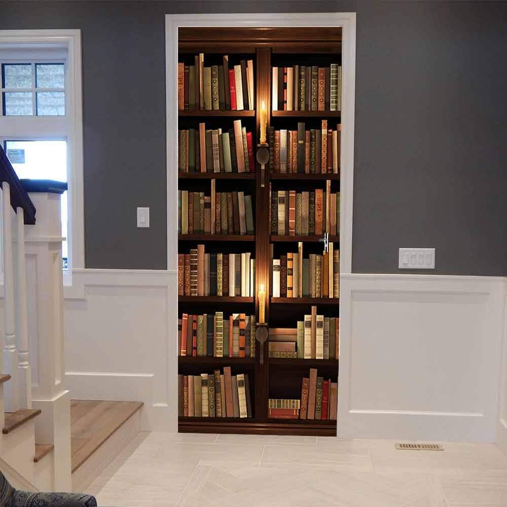 COLORSPRING 3D Book Shelf Door Stickers Decal Peel and Stick, Door Mural Covers Removable Wallpaper for Home Décor (MT-158)