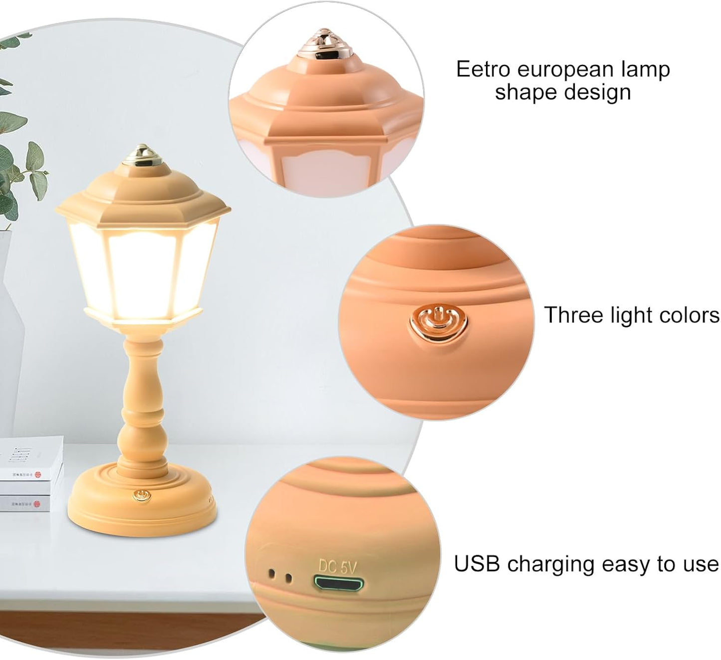 Mini Vintage LED Desk Lamp - Dimmable Table Reading Light with USB Charging Port, Sensitive Control, Eye-Caring Office Lighting - Beautiful Decorative (Yellow)