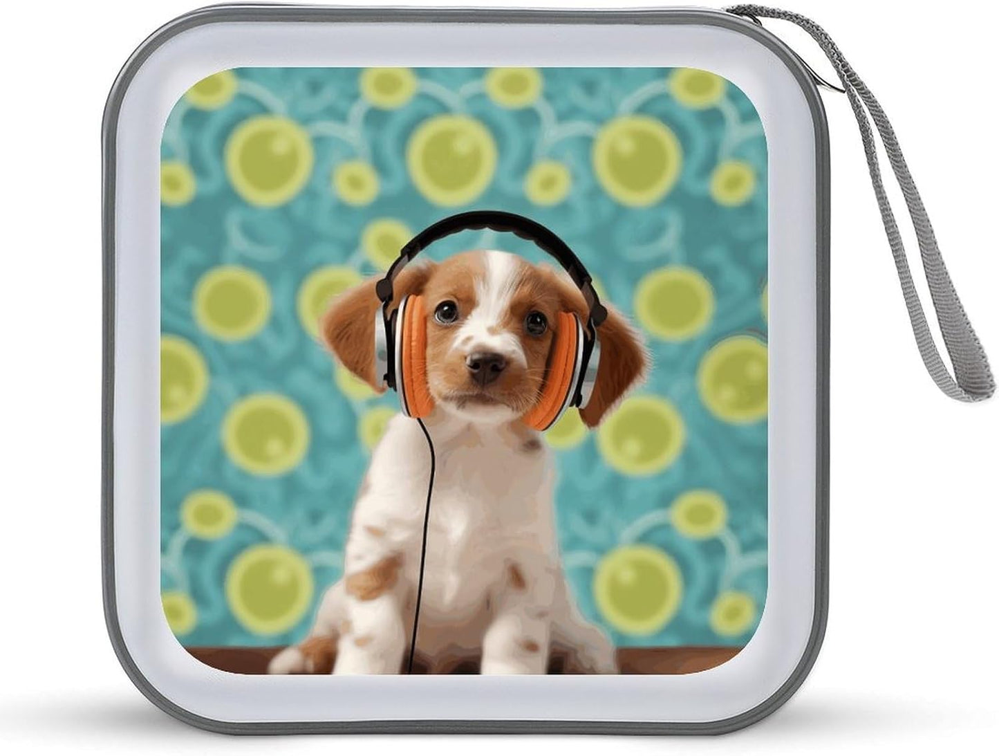 Puppy with Headphones CD Case 40 Capacity Case Zipper CD Collection Bag with Handles Cover DVD Storage Hard Plastic DVD Disc Cases Storage Binder for Car Home Office Travel