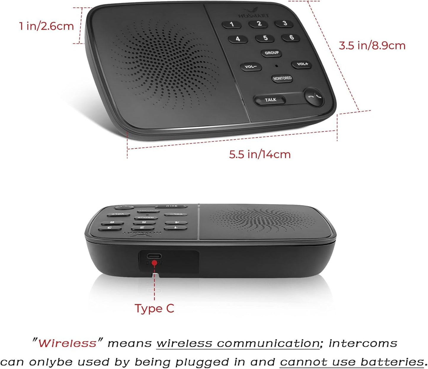 Hosmart UltraSpeak Pro Intercoms Wireless for Home, Two-Way Real-time Intercom Full Duplex Wireless Intercom System for Home Use, Clear Sound House Intercom System for Business with 1200 Feet Range