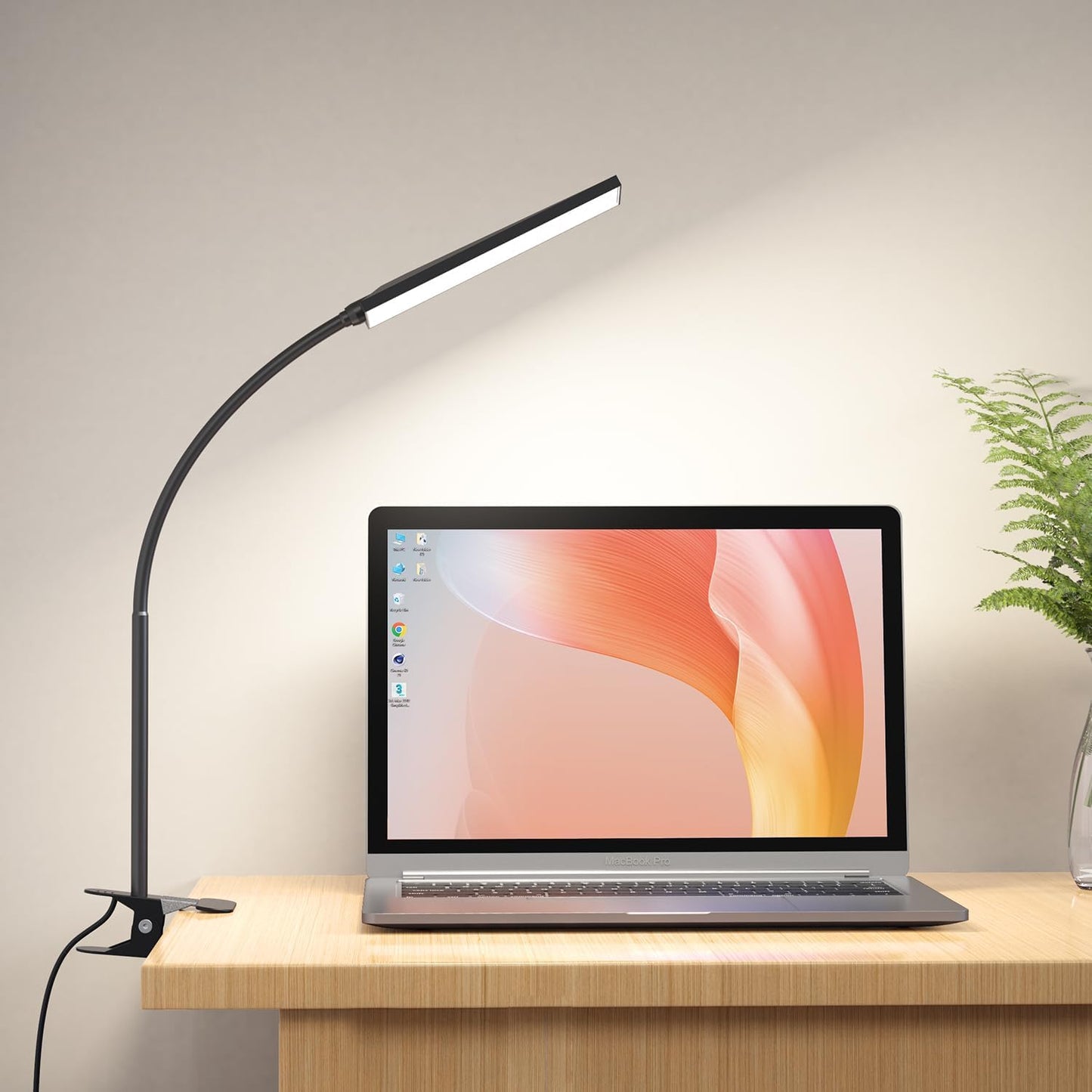 Clip on Desk Lamp LED Reading Light Dimmable USB Small Clamp Lamp with 3 Color Modes 10 Brightness, Adjustable Flexible Gooseneck Table Light for Bed Headboard, Nail, Home Office,Computer(Black)