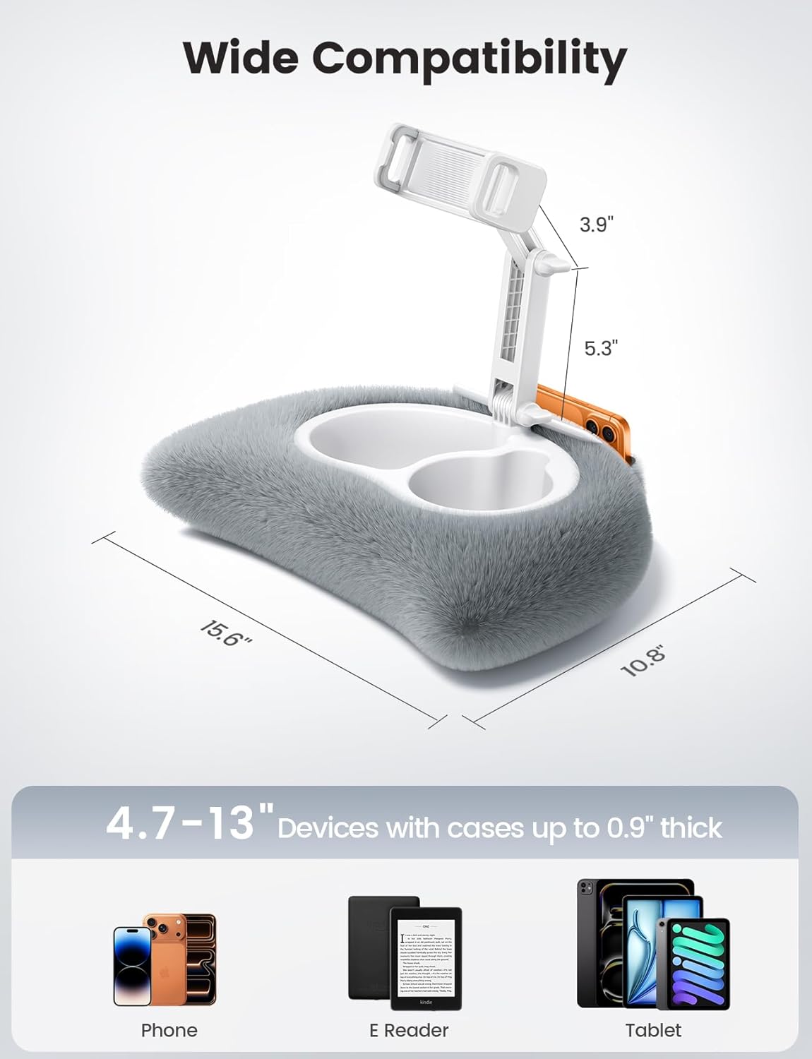 Lamicall Tablet Pillow Stand Holder - [360° Adjustable Arm][Soft & Washable] Kindle iPad Holder for Bed, Kindle Accessories for Reading, iPad Stand with Bowl for 4.7-13" Tablet, E-Reader, iPhone