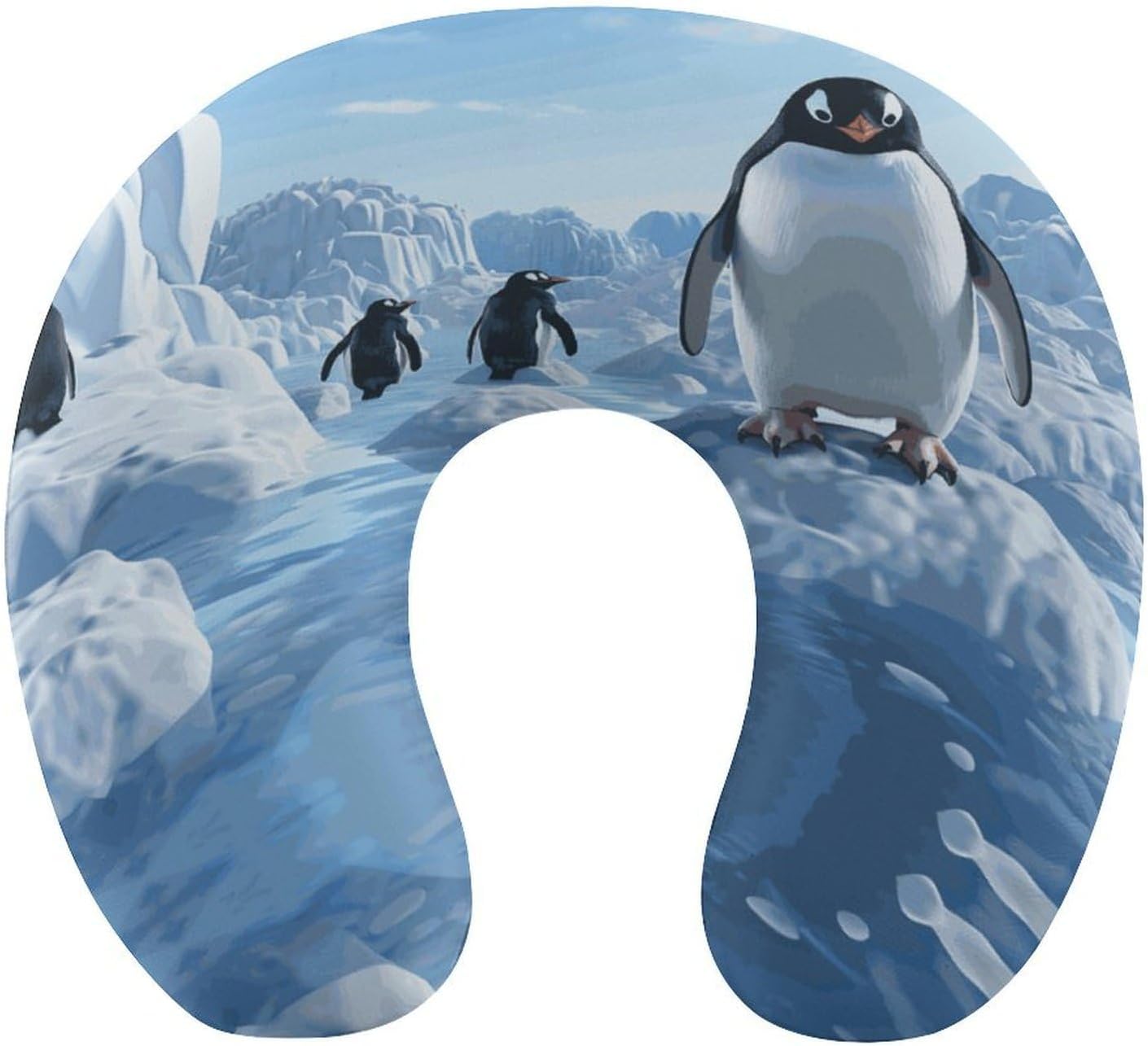 Penguin Antarctica Ice Neck Pillow Memory Foam U Shaped Pillows Portable Pillows for Shoulder Travel Head Support Pillow with Concealed Zipper for Airplane Car Home Office