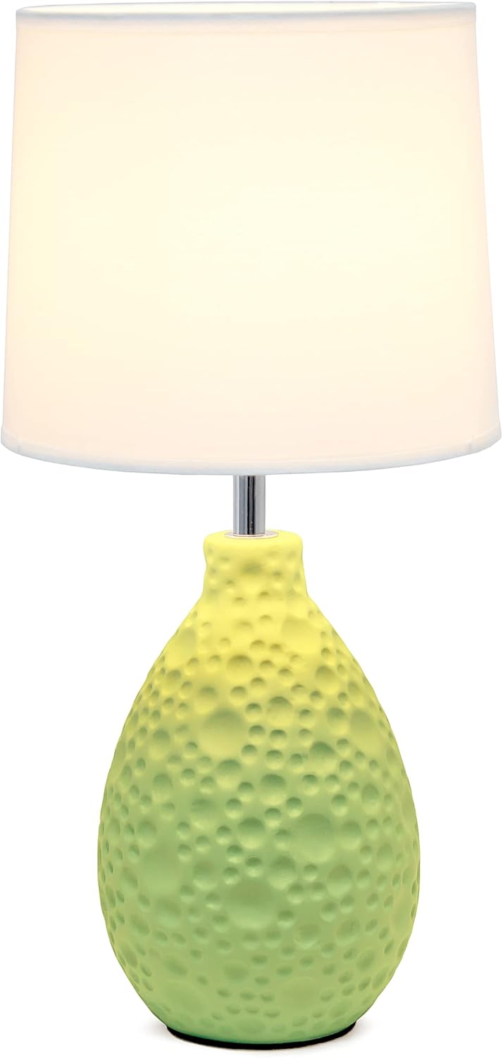 Simple Designs LT2003-GRN Textured Stucco Ceramic Oval Table Lamp with White Fabric Shade, Green