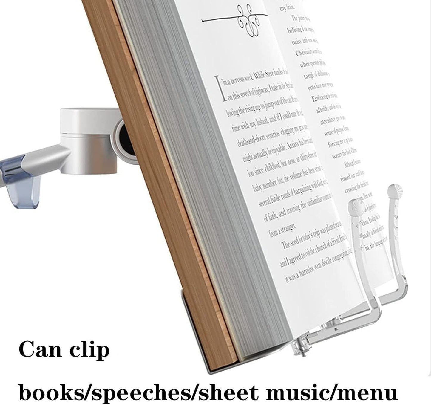 Book Holder for Reading in Bed, Height Adjustable Floor Stand with Page Clips, V-Shaped Book Holder Stand, Recipe Book Stand, for Magazine Books