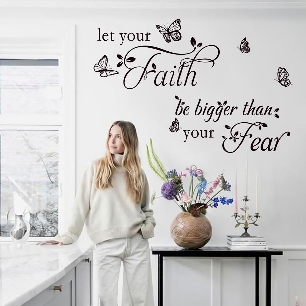 Inspirational Wall Decal Sticker Quotes Vinyl Wall Stickers Let Your Faith Be Bigger Than Your Fear Motivational Saying Positive Quote Handwriting Art Letters Home Decor