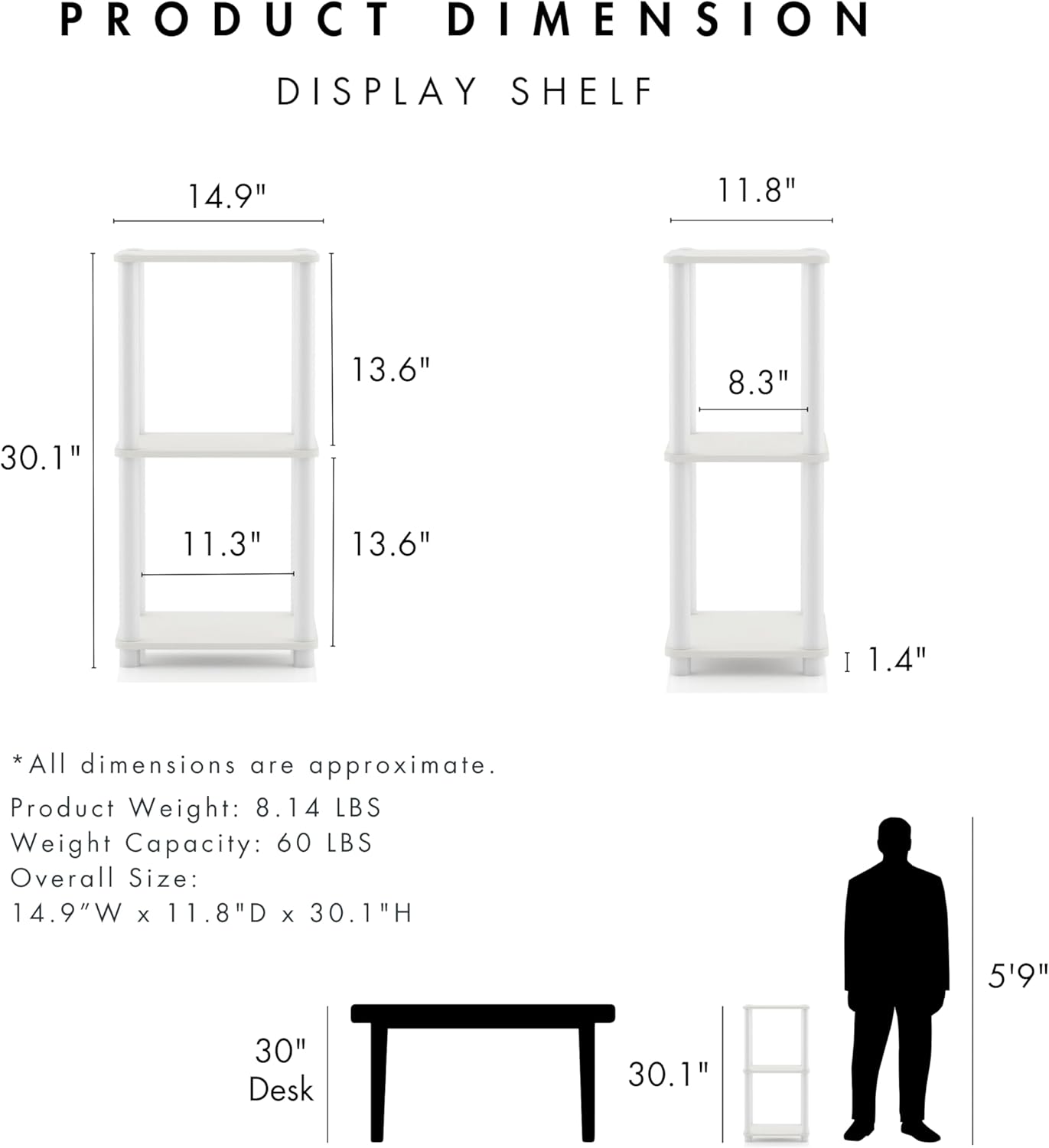 Homes: Inside + Out Apexa Modern 3-Tier Narrow Shelving Units, Collectibles Display Shelves, Easy Assembly Standing Shelf, Home Storage Organizer for Living Room, Bedroom, Office, Espresso