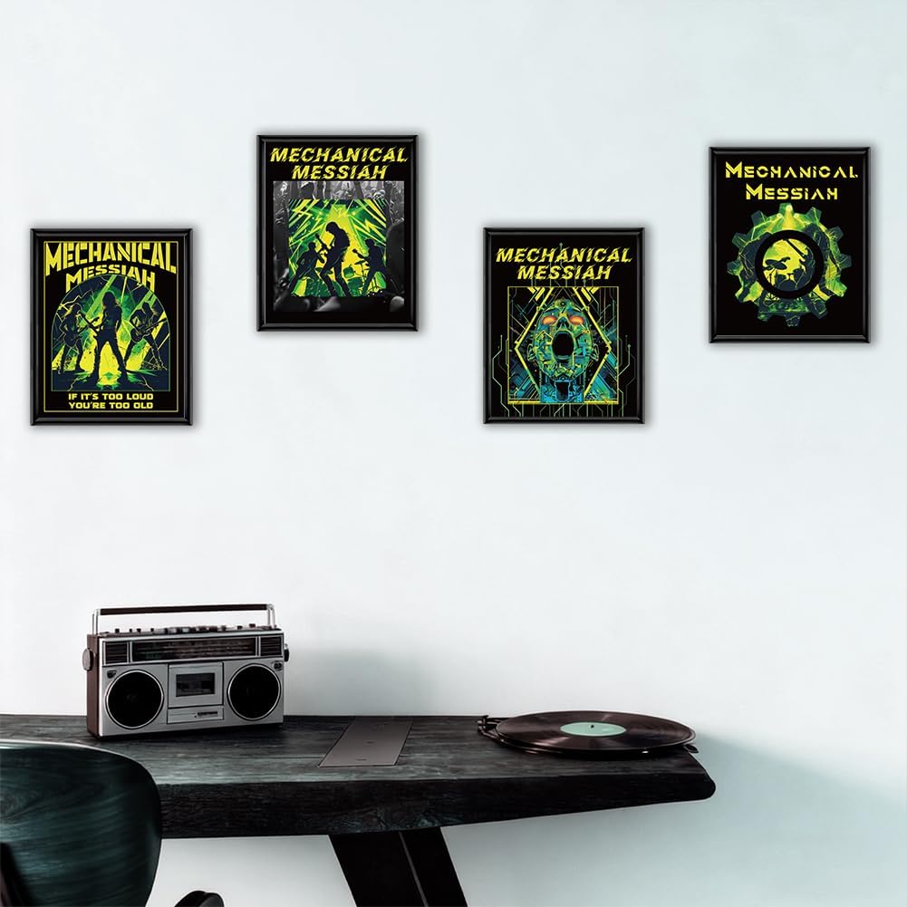 CRAFTYMELODY Cyberpunk Wall Art Prints Set of 6 Neon Green Rock Band Poster Wall Decor Home Artworks for Gallery Living Dining Room Bedroom Bathroom Home Decoration 8x10 Inch Unframed