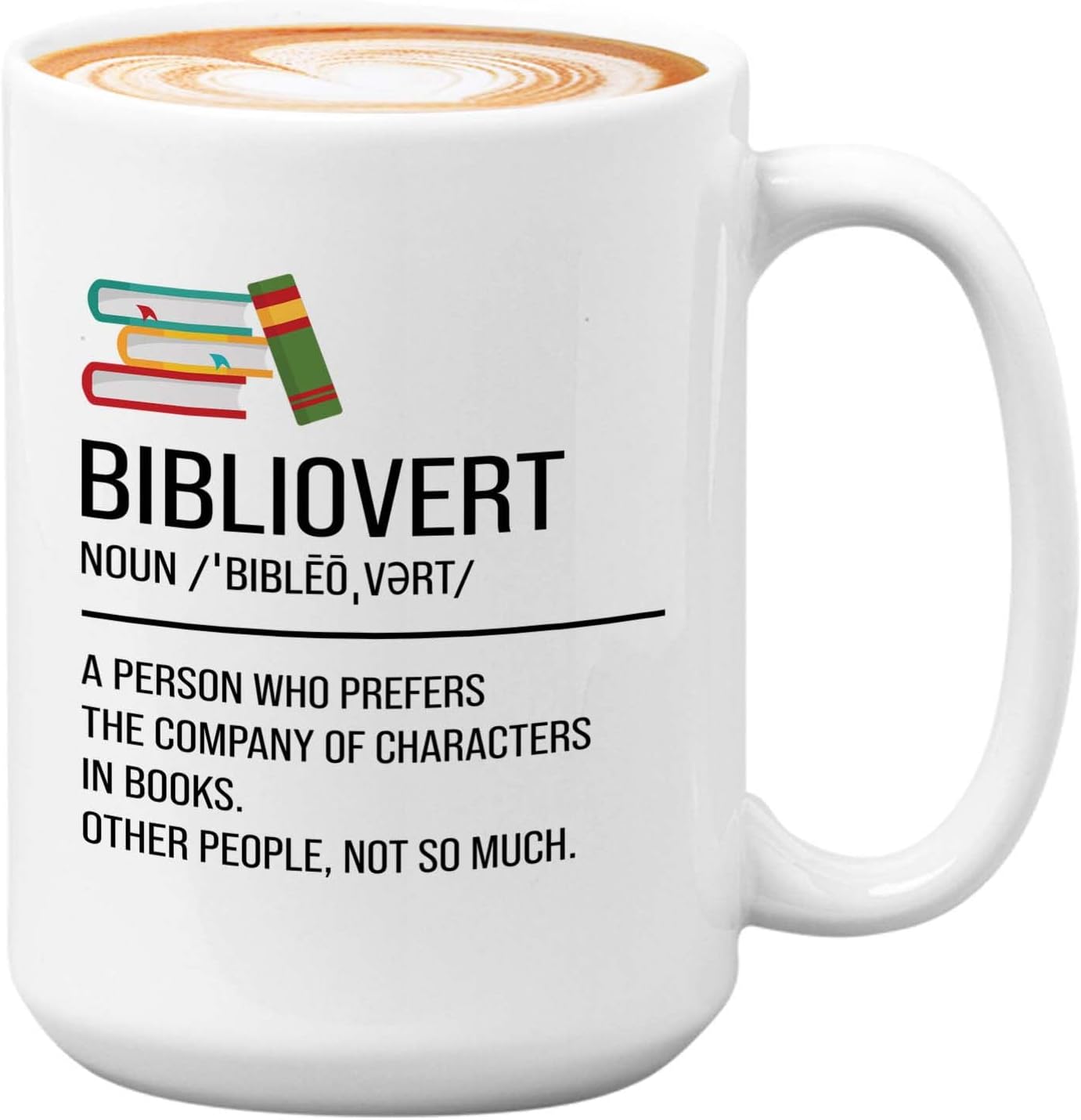 Bubble Hugs Book lovers Coffee Mug 15oz White - Bibliovert Definition - Author Writer Book Library Editor Introvert Lovers Cat Chill Relax Bookworm Reading