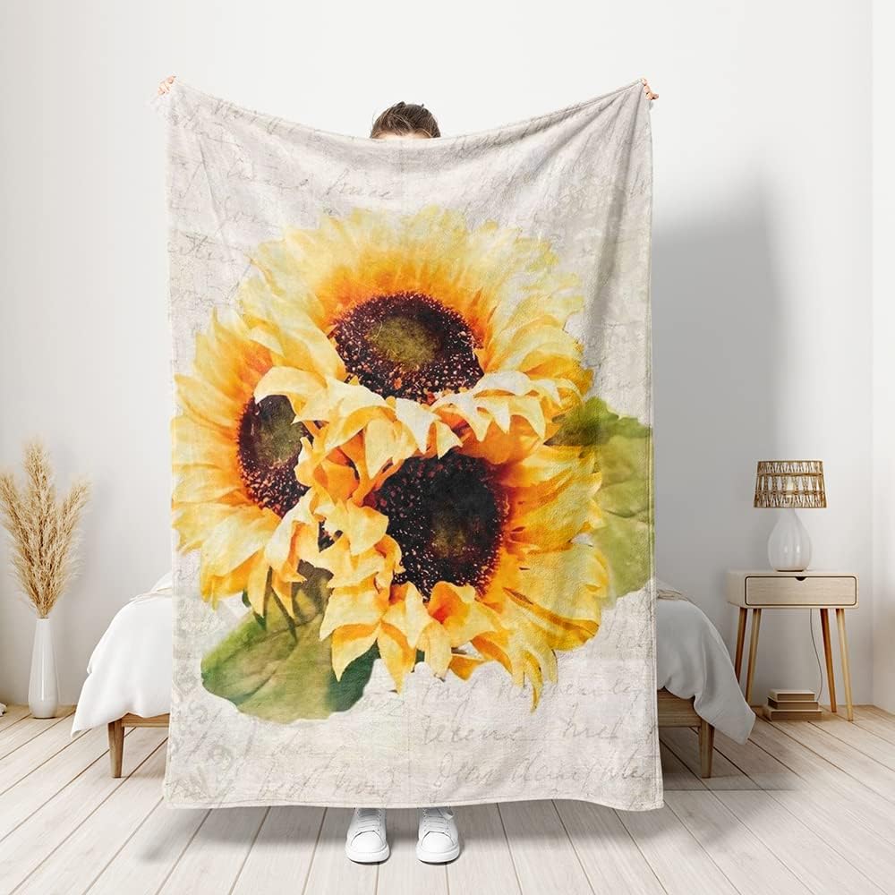 Sunflower Blanket - Soft Throw Blankets - Fleece Plush Sun Flower Blankets for Women - Blanket Throw - Hospice Bedding