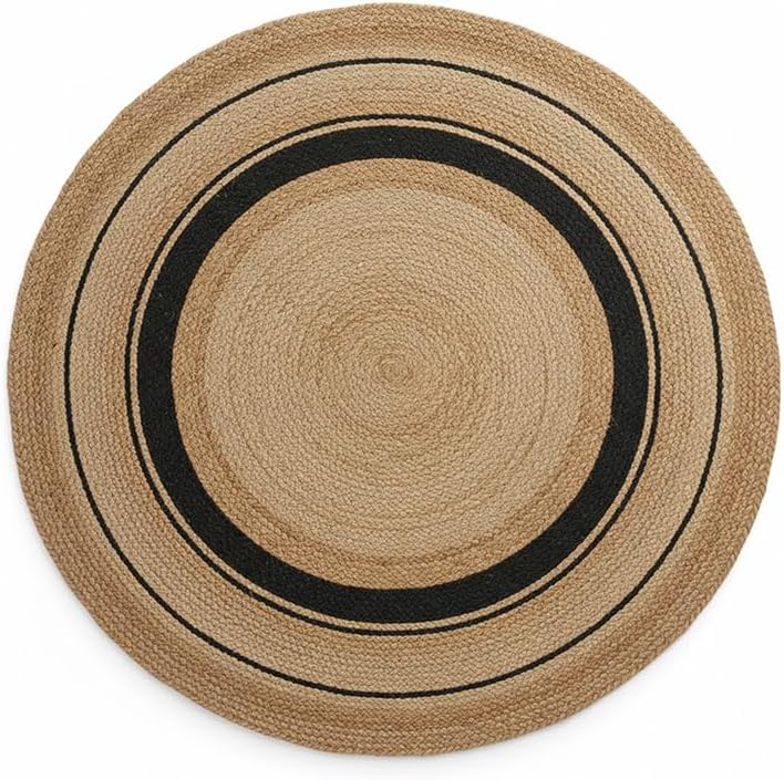 Hand Braided Jute Rug Area Mat Runner Indian Carpet for Living Room, On Table Rug, Hallway Carpet, Handmade Asthetic Home Decor Round (5X5 ft)