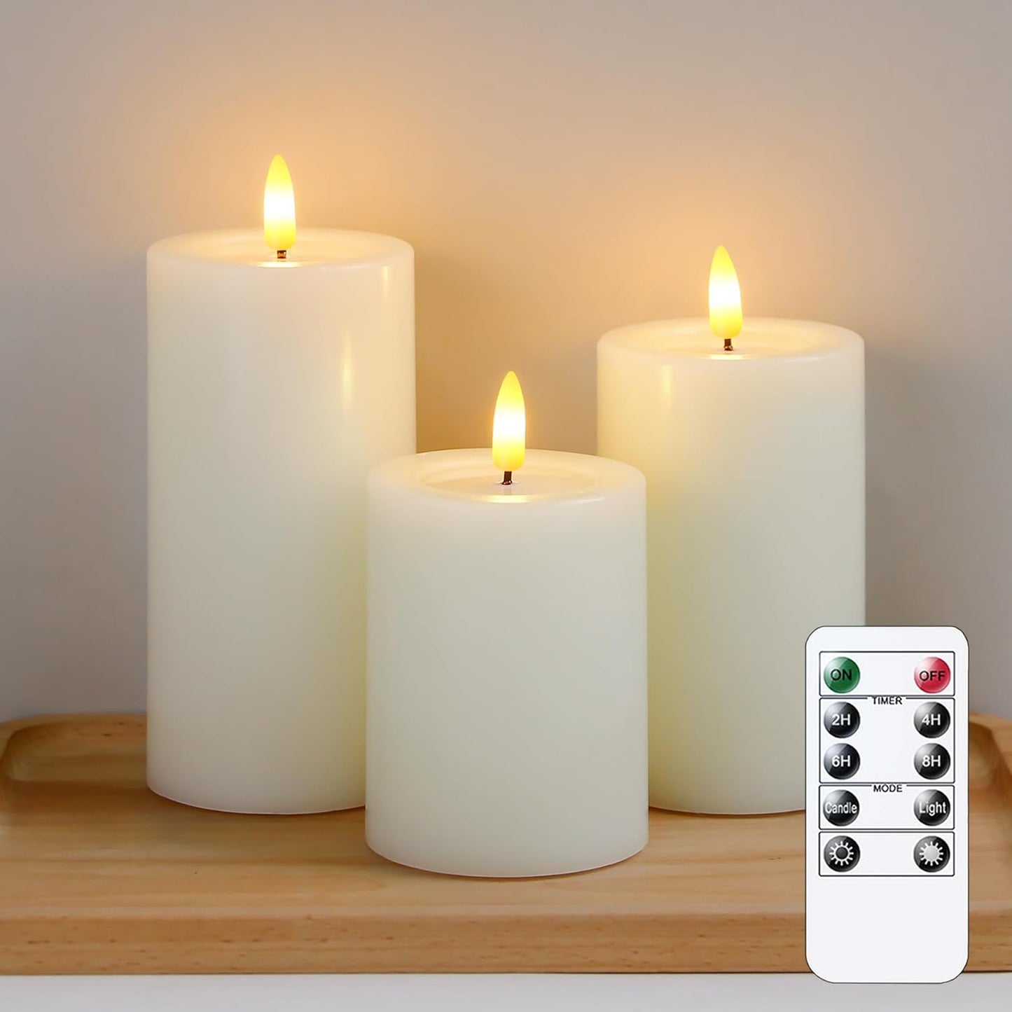 Remote Flameless Flickering Pillar Candles with Candle Grease Effect,Pack of 3 Ivory LED Battery Oprated 2/4/6/8 Hours Timer Real Wax Electric Candles(3x4,5,6 Inches)