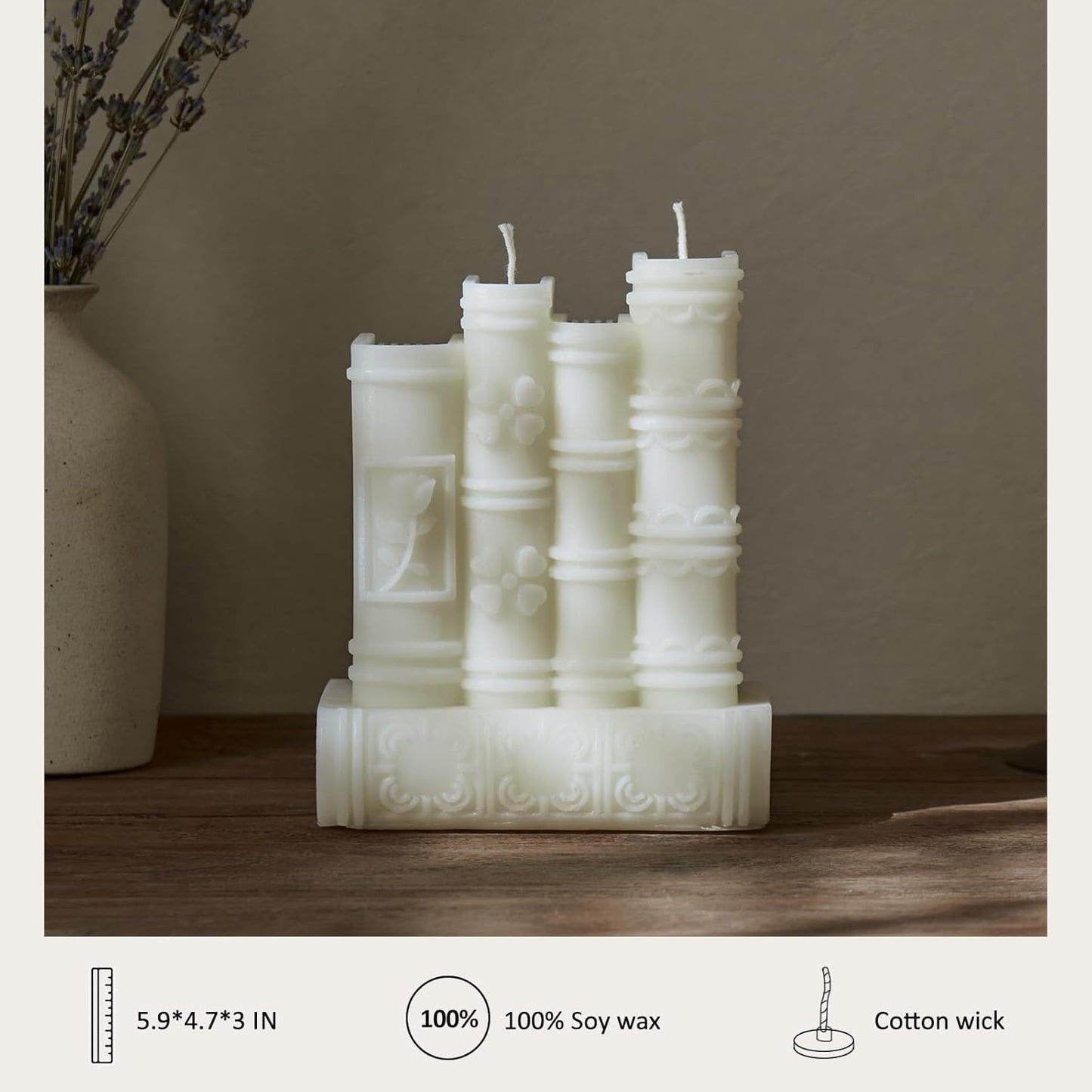 Book Candle,Gifts for Book Lovers,Home Room Shelf Decor Idea,Handmade Soy Wax Candle for Home Decor for Living Room Bathroom (White)