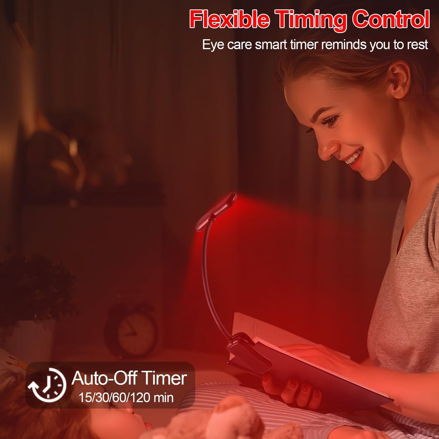 630nm Red Book Light - Zero Blue Light, Rechargeable Clip On Red Reading Light for Reading at Night, Poratble Dimmable LED Book Lamp, Perfect for Travel Nursing Studying
