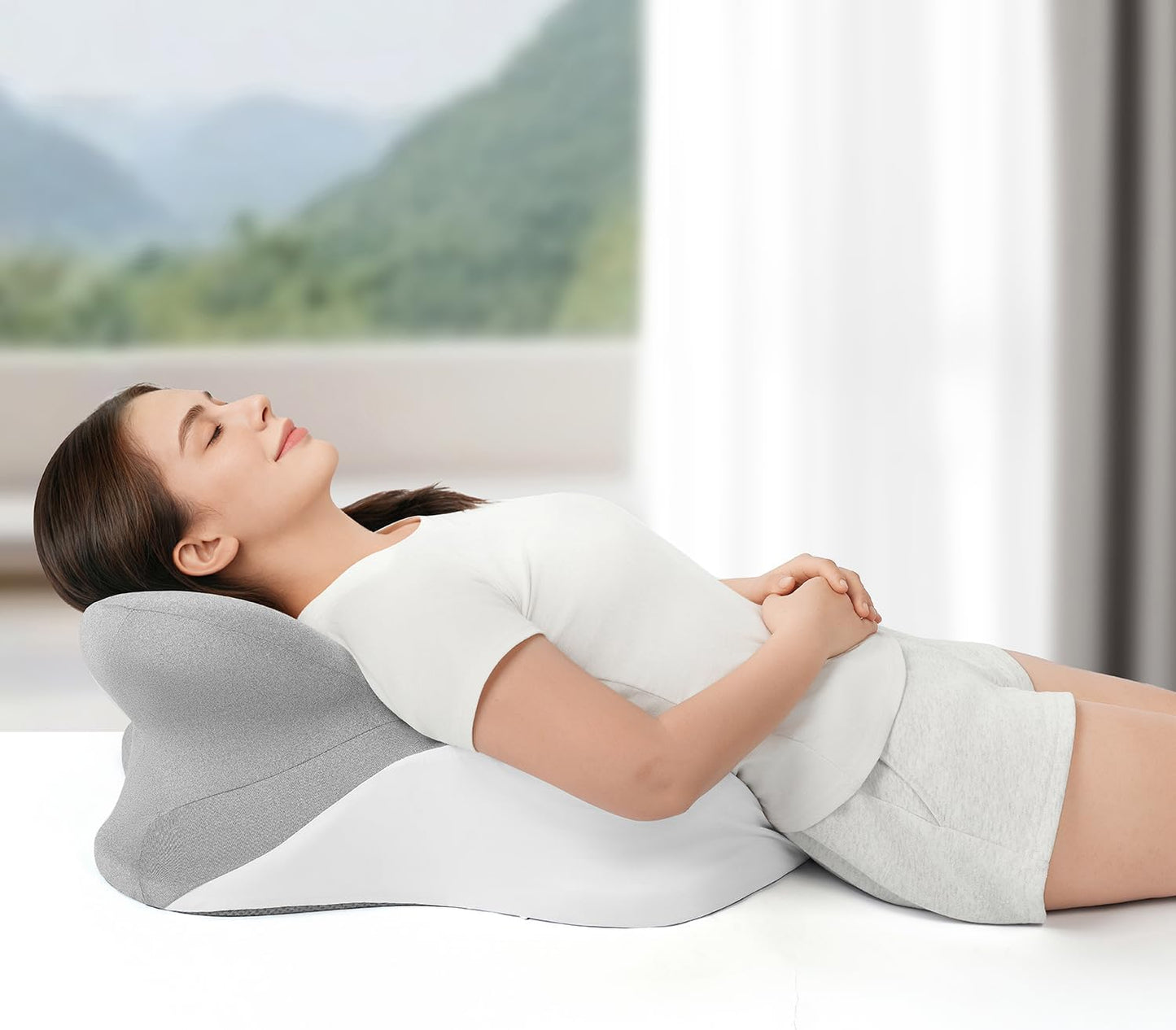 Memory Foam Ergonomic Wedge Pillow, Reading Pillow for Bed, Headboard Pillow Support for Back Pain, Acid Reflux & Sitting Up, Ideal for Massage with Removable Cover-Grey