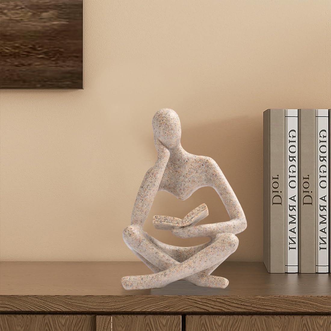 Thinker Statue Gifts for Readers Book Lovers Women, Reading Man Figurine Bookshelf Decor Aesthetic Neutral Sculptures Home Decor for Shelves,Desk, Shelf, Coffee Table for Living Room Office