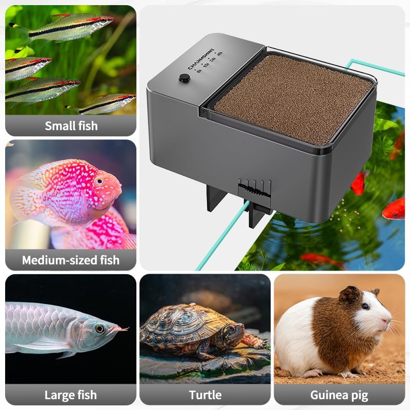 100ml Automatic Feeder for Aquarium Vacation Timer for Fish Tank Food Adjustable Auto Fish Feeder Dispenser for Pellets Strips 8/12/24/48H Timer Battery Operated(Not Included)
