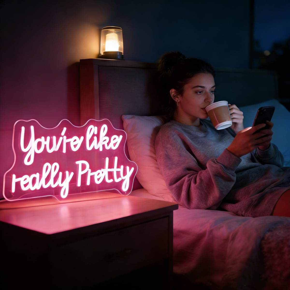 You like really pretty Neon Sign for bedroom wall,Pink led sign for wall decor with USB Power and Dimmer Switch,15 * 9 inch neon signs for room decor