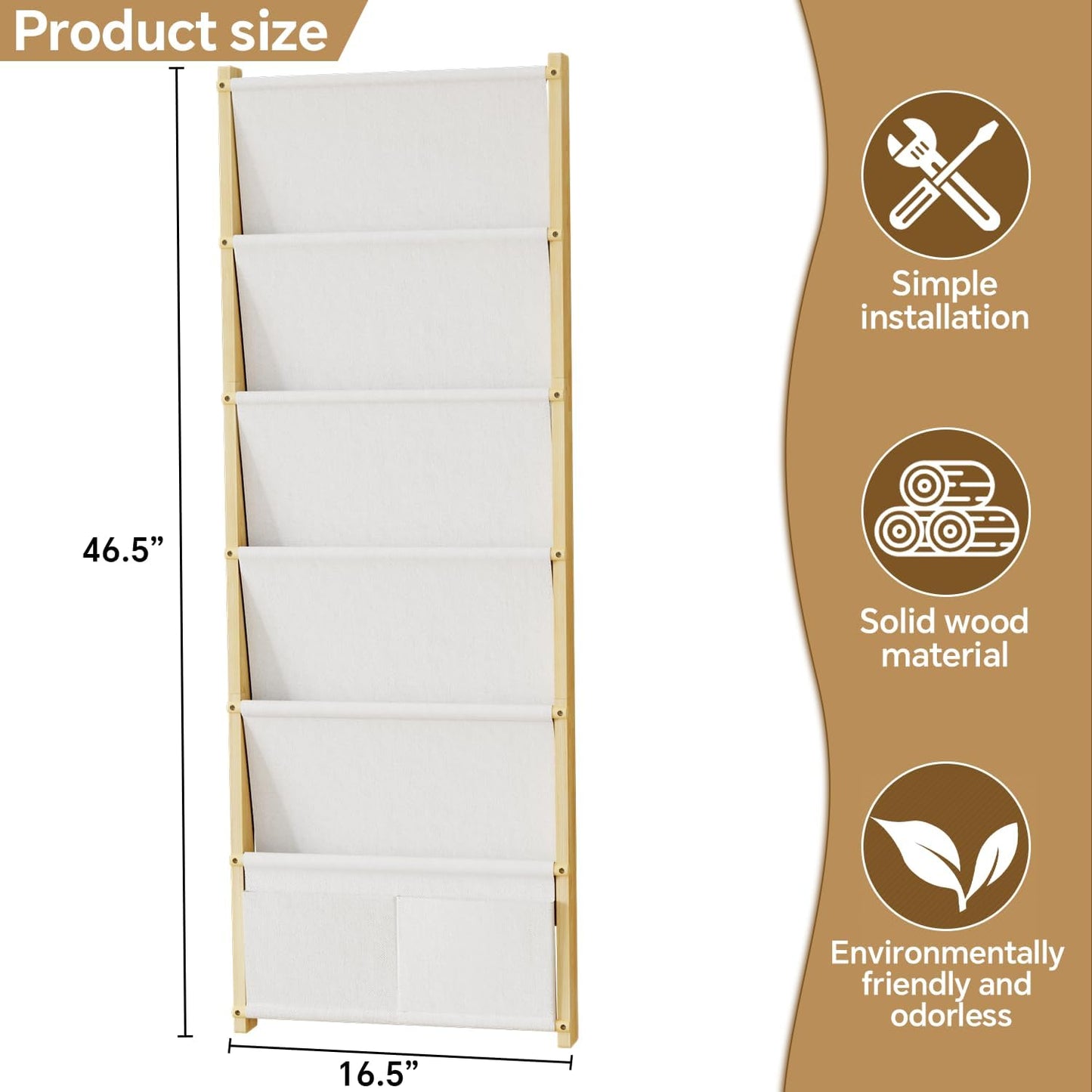 Wood 6-Tier Wall Mounted Kids Bookshelf – Floating Book Shelf For Kids Rooms,Nursery & Classroom, Hanging Bookcase Organizer For Books, Toddler Book Shelf, Montessori Bookshelf, Nursery Shelves