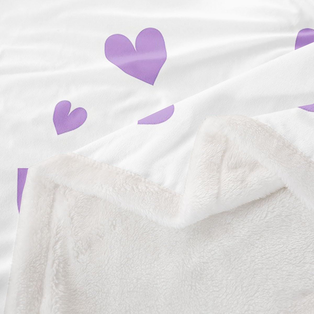 Feelyou Girls Women Purple Love Hearts Fleece Throw Blanket,Cute Heart Shaped Sherpa Blanket,Kawaii Love Hearts Plush Blanket,Valentine's Day Fuzzy Blanket for Sofa Bed Couch for Girls 60"x80"