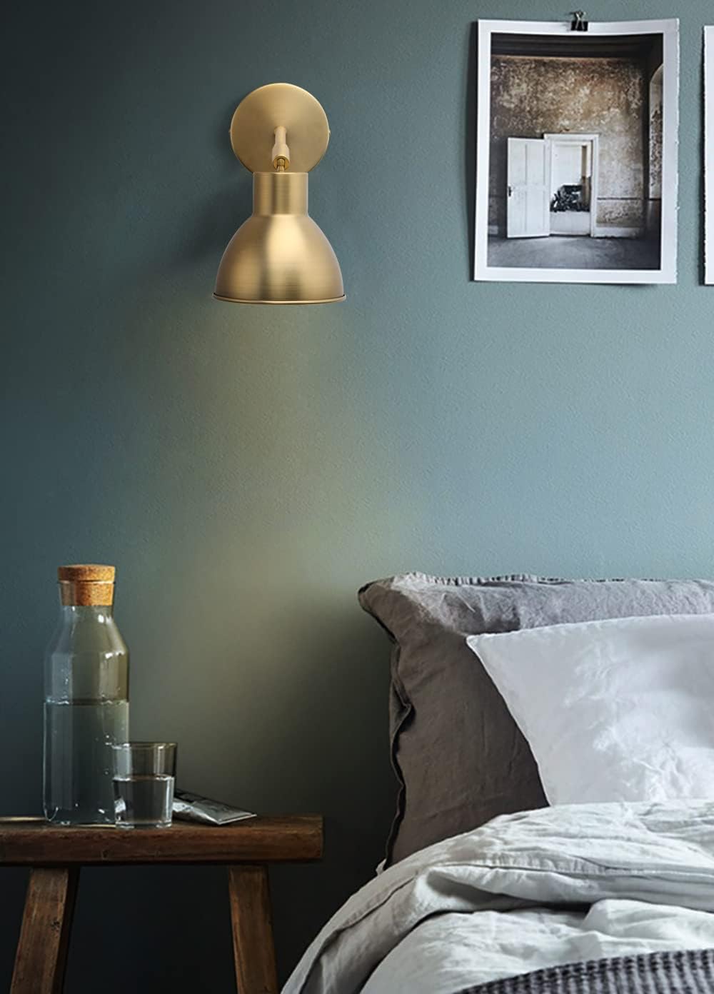 Yosoan Set of 2 Indoor Reading Wall Sconce with On Off Switch, Brass Modern Vintage Industrial with 340 Degree Angle Wall Mount Lamp Fixture, 5.7" Black Bowl Metal Shade Bedside Vanity Bunk(Antique)