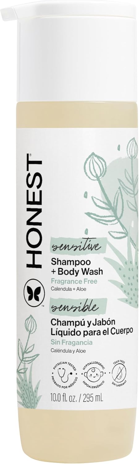 The Honest Company 2-in-1 Baby Shampoo & Body Wash, Fragrance-Free, Tear-Free, Hypoallergenic, Naturally Derived, Sensitive Skin, 10 fl oz