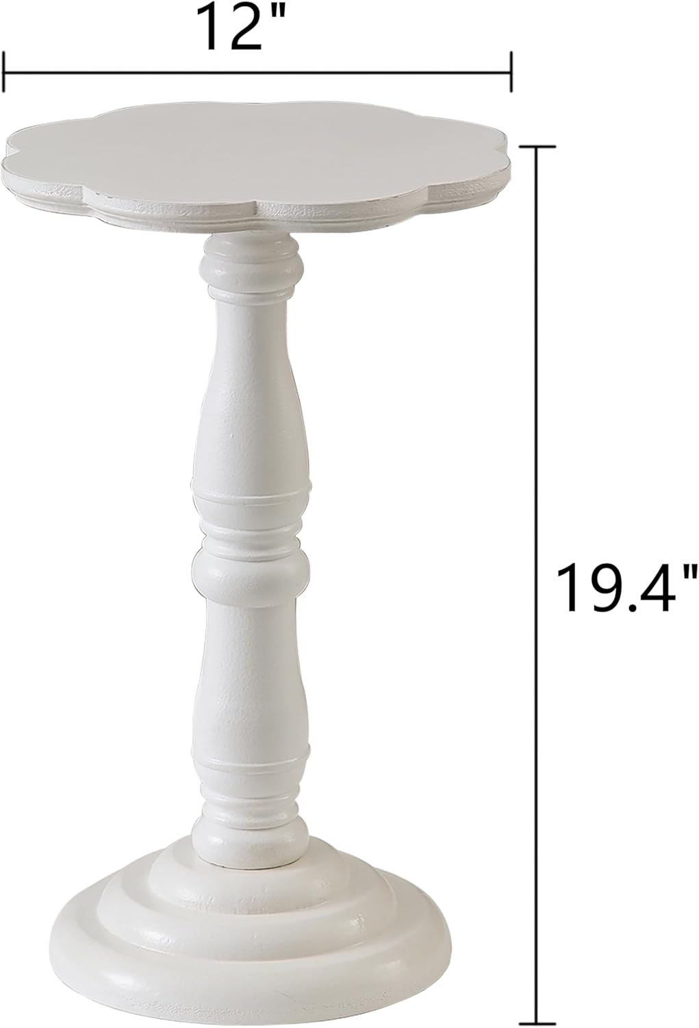 SOFE White Round Small Pedestal Side Table 19" Tall, Wooden Drink Tables for Small Spaces with Floral Shape Tabletop, Modern Accent Side Table, Living Room End Tables for Martini and Cocktail