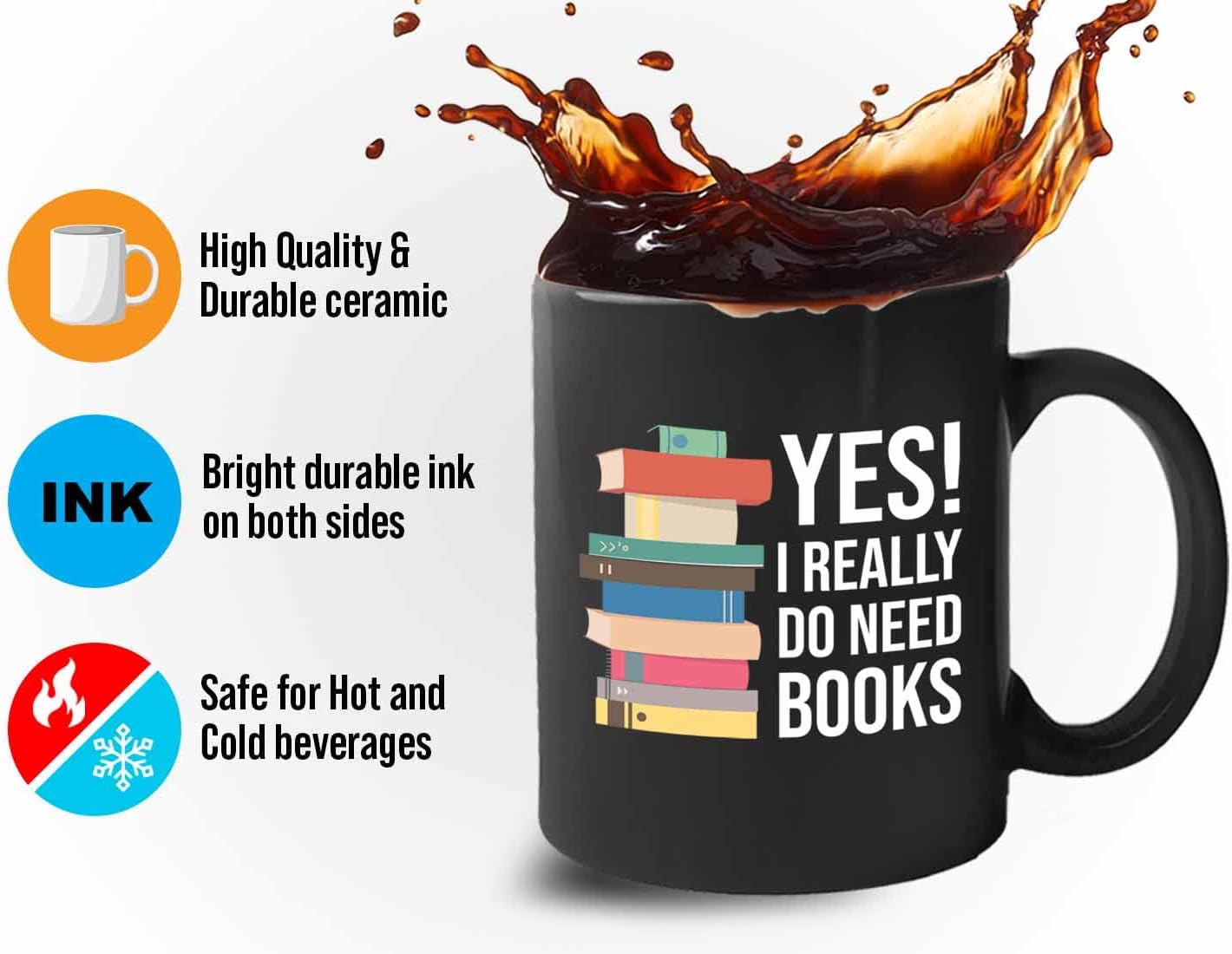 Bubble Hugs Writer Coffee Mug 11oz Black - Yes I Really Do Need All These Books - Reading Book Lover for Bookworm Bibliophile Librarians Author Readers Bookish