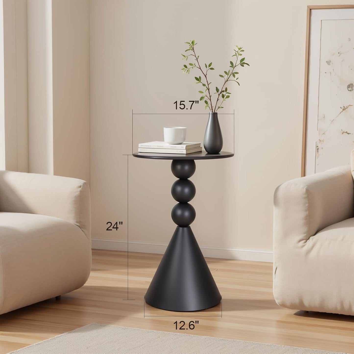 Metal Round Martini Table,Vintage Drum Side End Table,Modern Nightstand Accent Pedestal Tables Coffee Tables for Small Space Living Room, Bedroom,Black