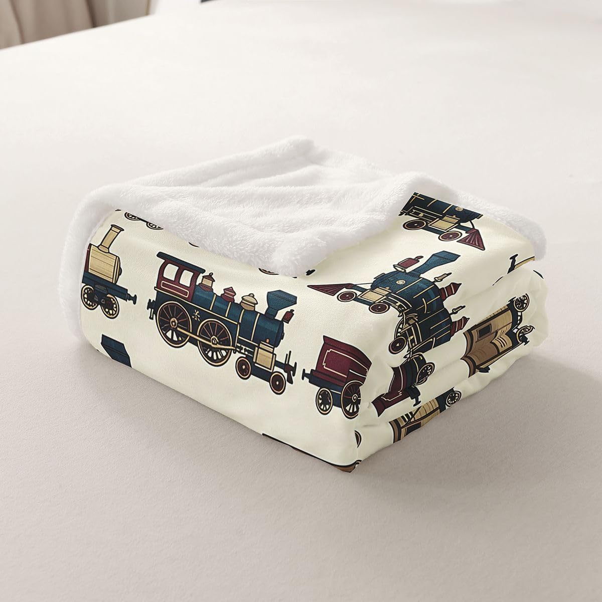 Feelyou Vintage Train Sherpa Throw Blanket for Couch Cartoon Steam Engine Super Soft Cozy Fleece Car Theme Blanket for Winter, Plush Throw Truck Tractor Baby 30"x40" All Season