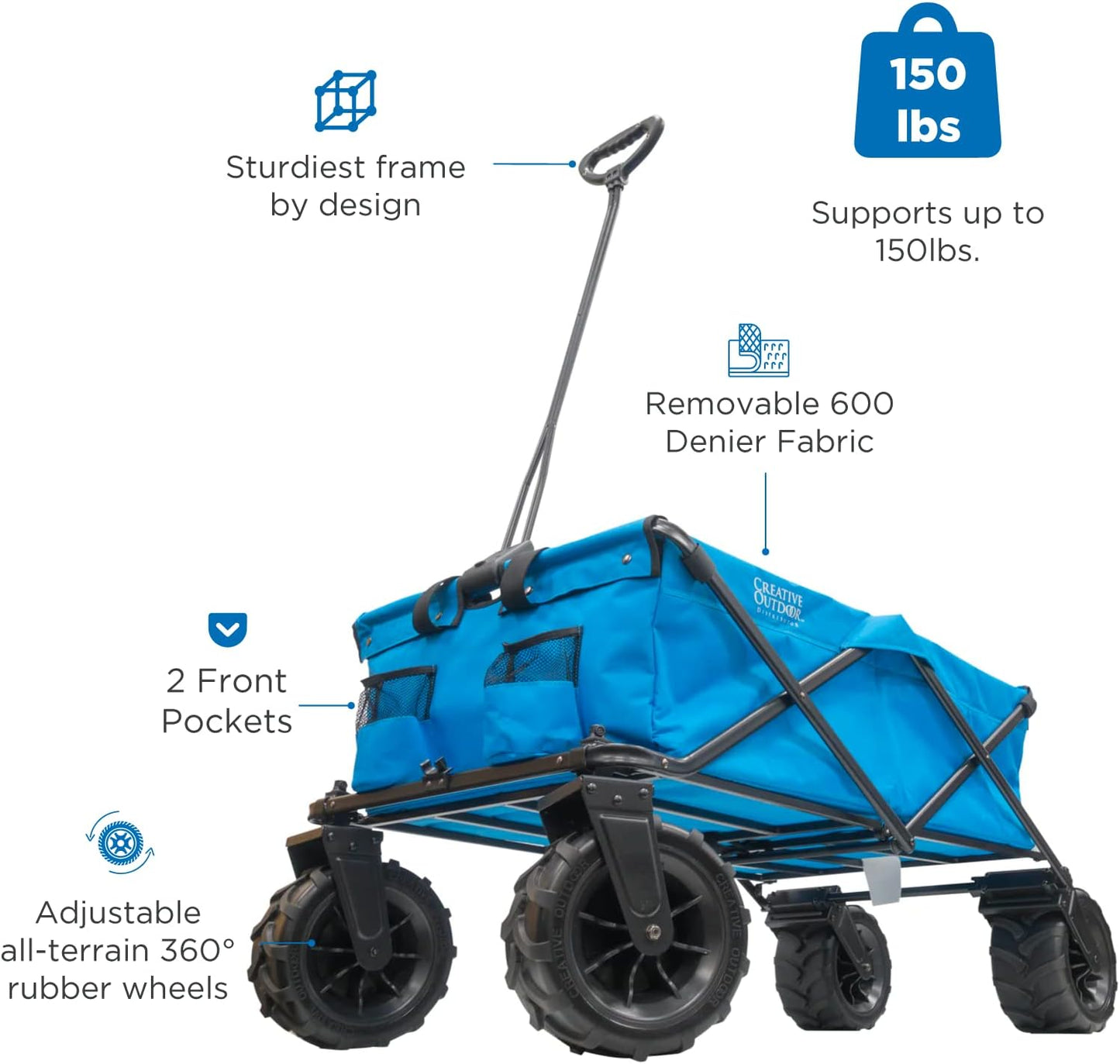 Creative Outdoor Push Pull Hauler Wagon for Kids, 200lbs Weight Capacity, All-Terrain Collapsible and Portable Folding Cart, Beach Park Garden & Tailgate, Multiple Color Options