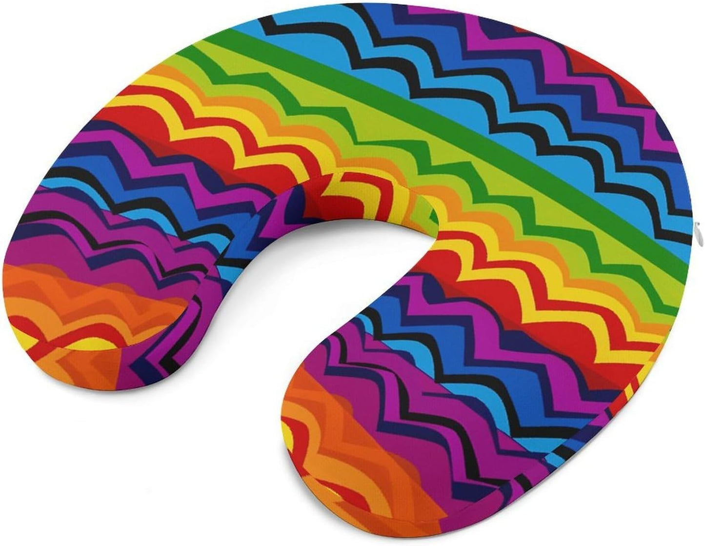 Gay Pride Rainbow Pattern Neck Pillow Memory Foam U Shaped Pillows Portable Pillows for Shoulder Travel Head Support Pillow with Concealed Zipper for Airplane Car Home Office