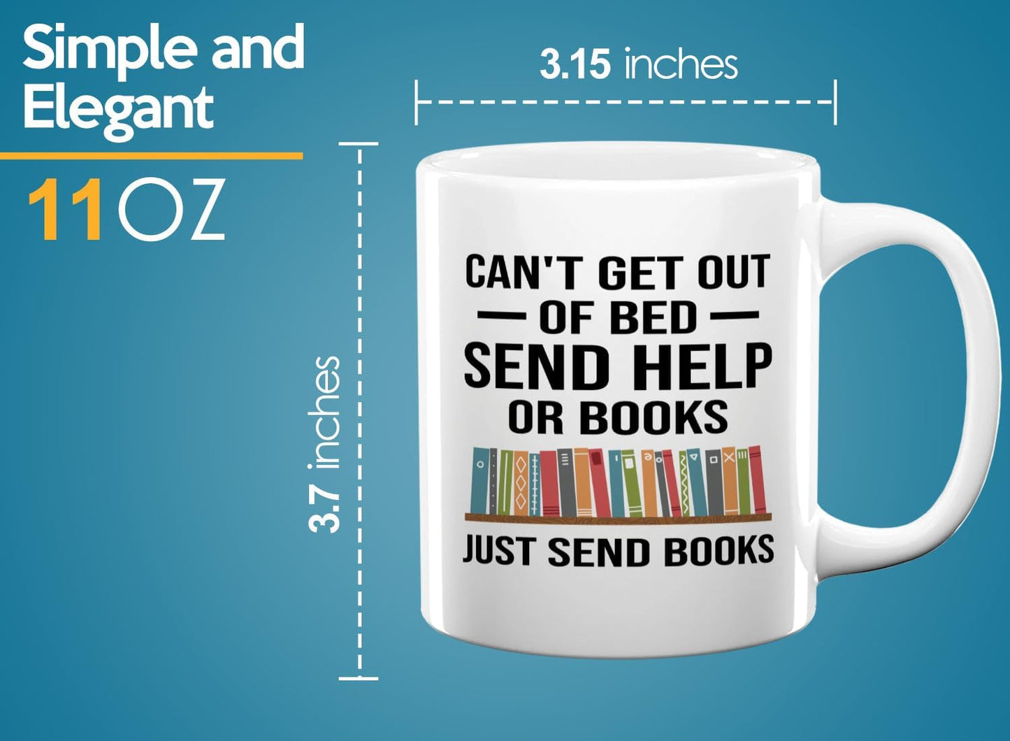 Book Lover Coffee Mug 11oz White -Just Send Books - Writer Editor Bookish Librarian Bibliophile Bookish Grammar Philosophers