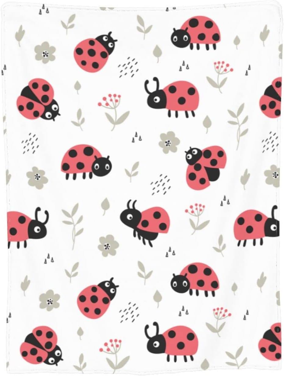 Ladybug Cute Ladybird Throw Blanket Super Soft Warm Bed Blankets for Couch Bedroom Sofa Office Car, All Season Cozy Flannel Plush Blanket for Girls Boys Adults, 60"X50"