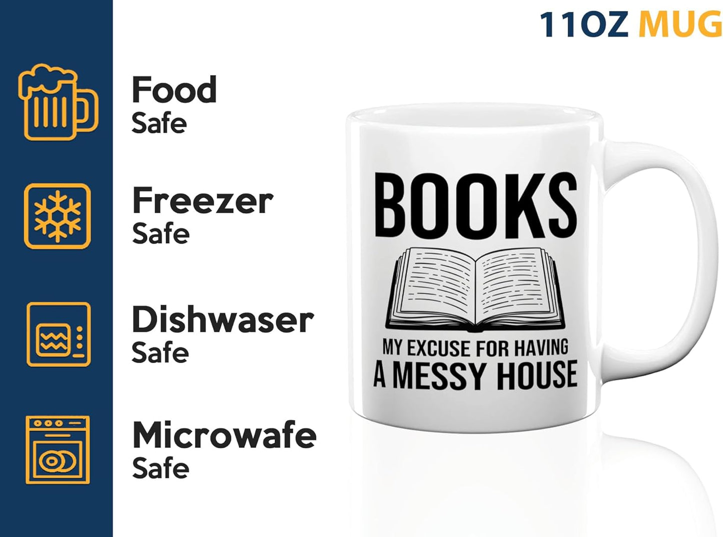 Book Lover Coffee Mug 11oz White -Books My excuse - Bookworm Literature Library Book Lover Reader Booked Editor Intellectual Studious