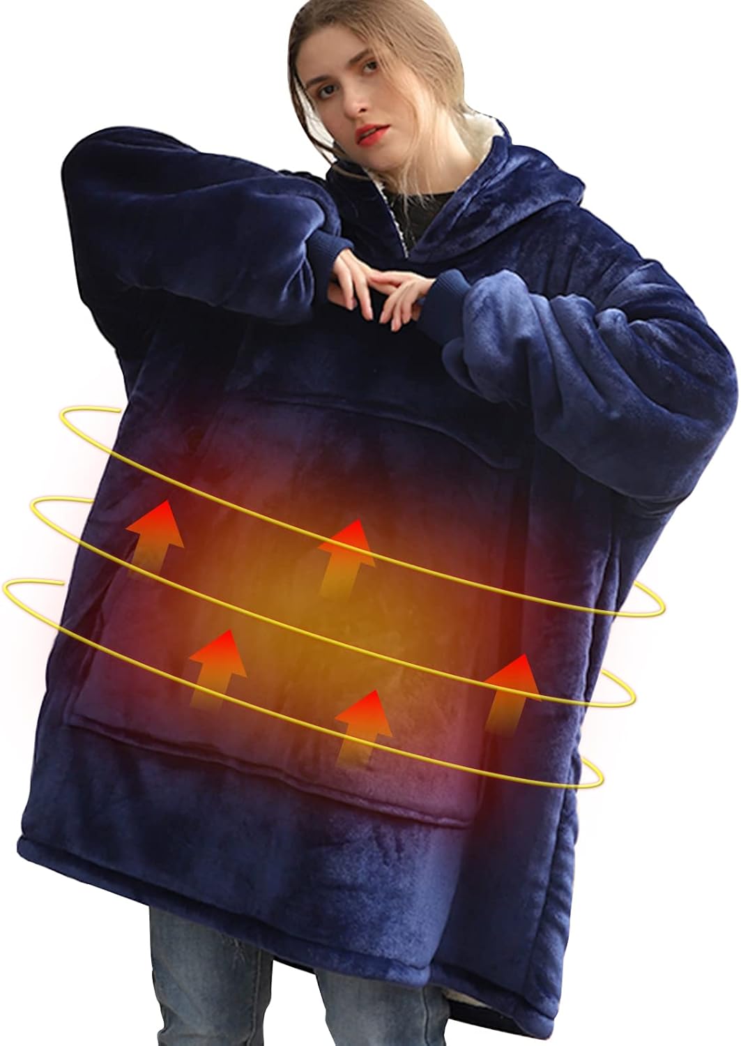 WOOLALA USB Heated Wearable Blanket, Oversized Lazy Hoodie with Large Heating Area on Back Cozy Sherpa Sweatshirt