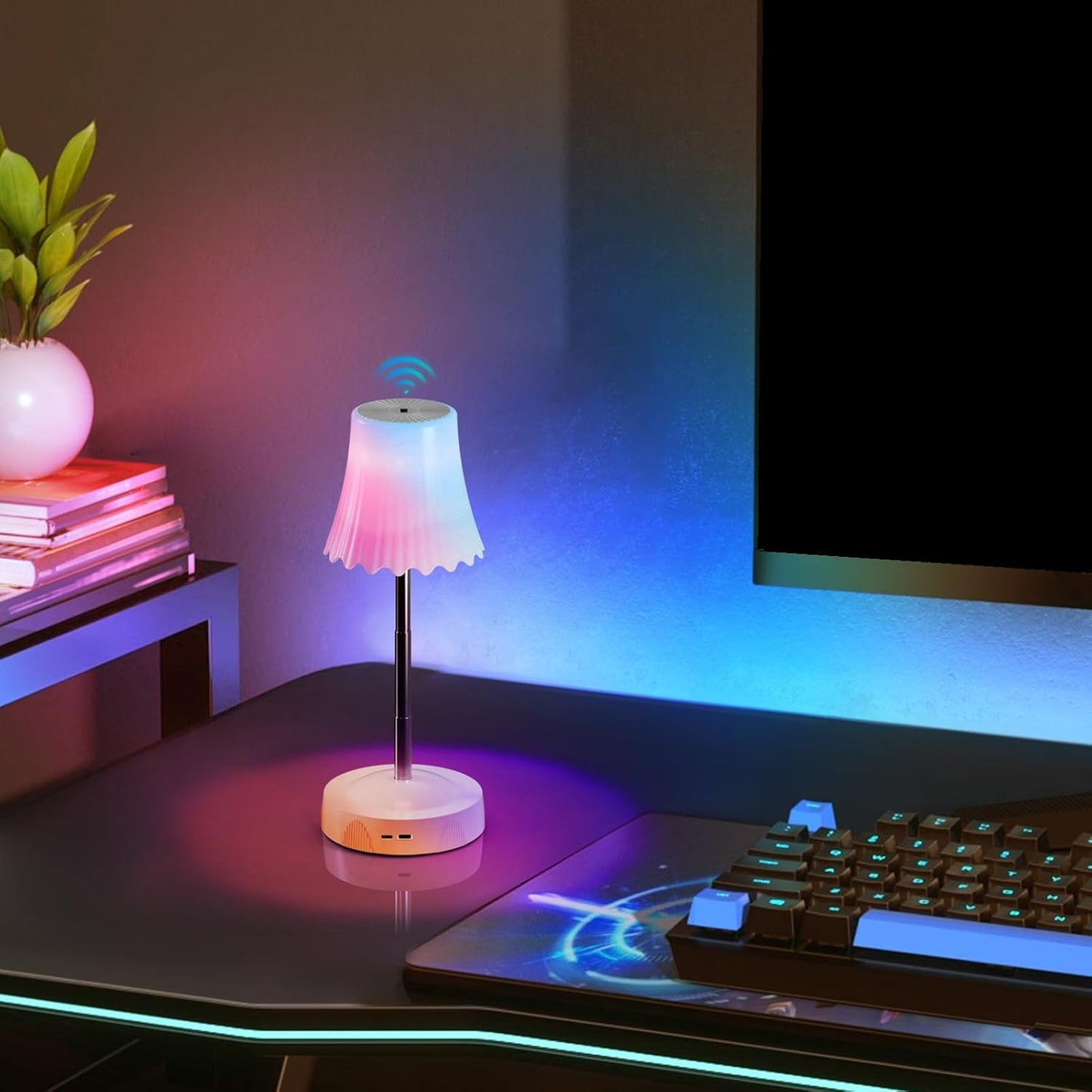 Cordless Desk Lamp - Rechargeable Adjustable Height Ambient Table Light, Battery-Powered Smart for Reading and Decoration, Table Lamp for Bedroom Living Room Kitchen Nightstand Restaurant