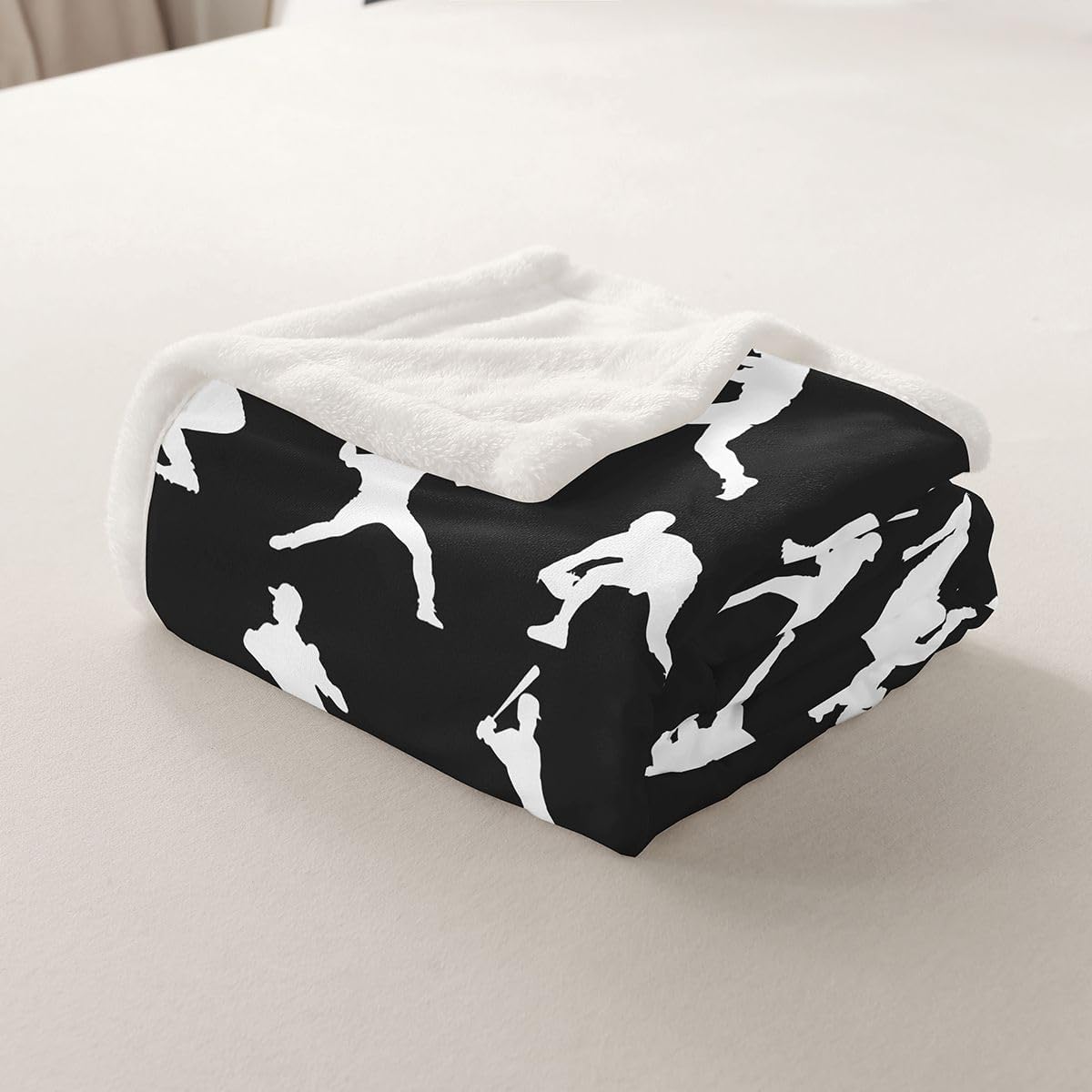 Feelyou Black White Baseball Throw Blanket Sports Game Soft Fleece Sherpa Cozy Fuzzy Plush Warm Baseball Player Fuzzy Plush Throw Ball Games Baby 30"x40" for Bed Couch Living Room