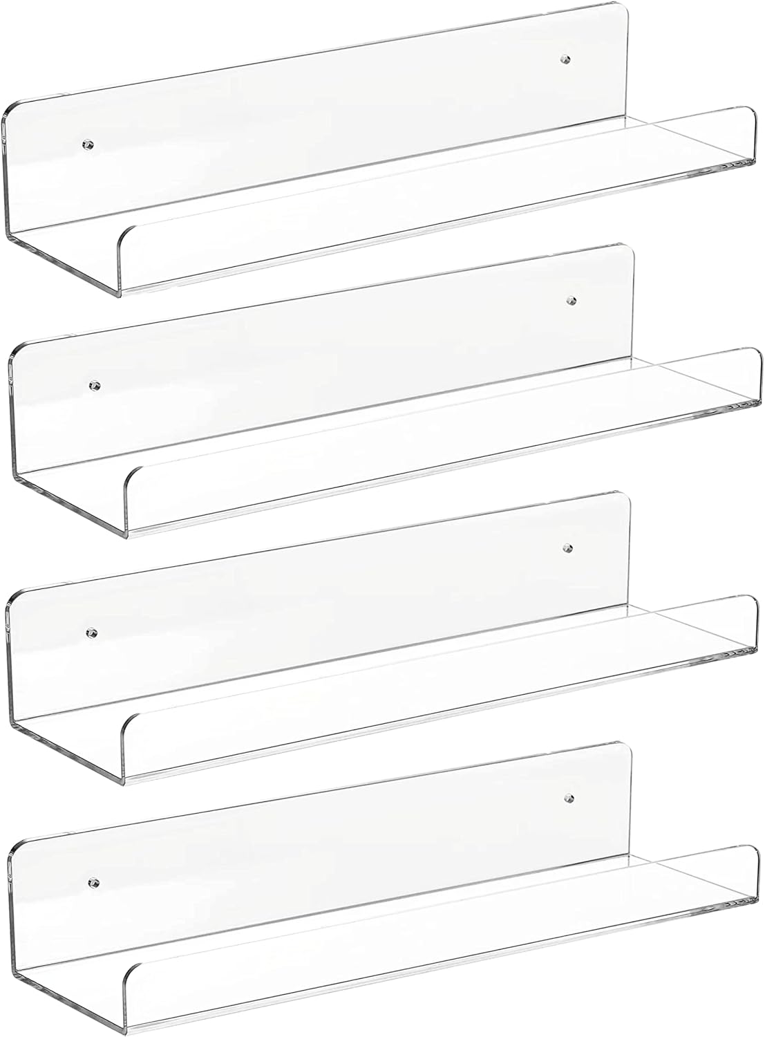 CY craft 4 PCS Clear Acrylic Floating Wall Ledge Shelf 15 Inch Wall Mounted Nursery Kids Bookshelf, Invisible Hanging Shelves for Wall Storage,Toy Picture Ledge Display Shelf Bathroom Storage Shelves