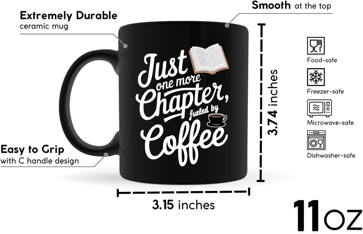 Book Lovers Coffee Mug 11oz Black -Distracted Books - Gift for Book Club Bookworm Bookish Reading Nerdy Avid Readers Women