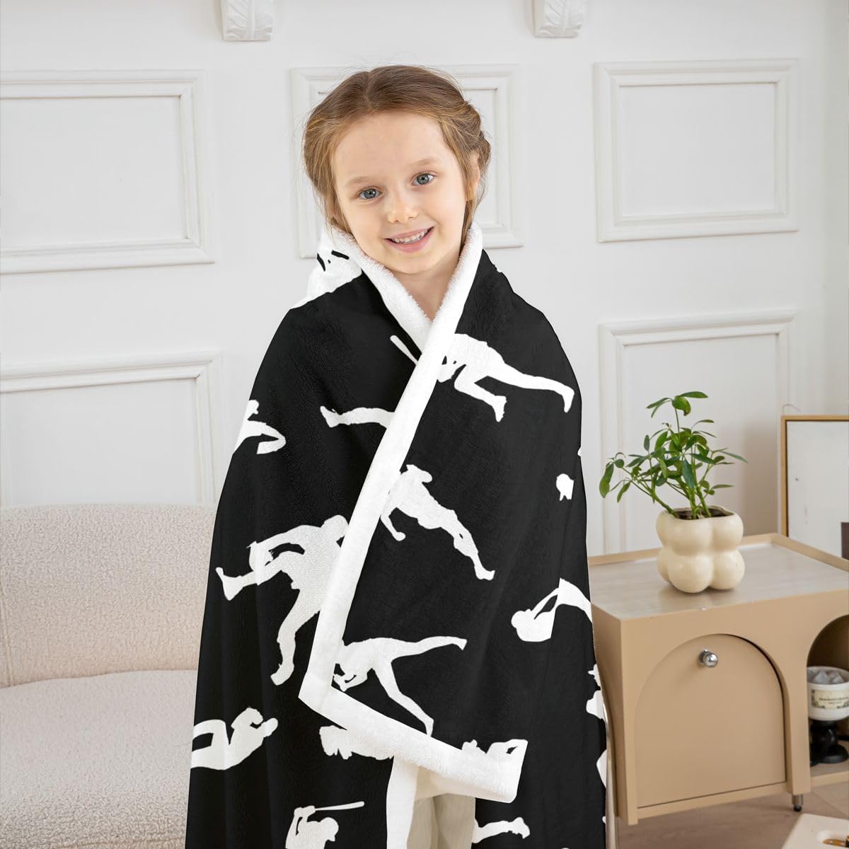 Feelyou Black White Baseball Throw Blanket Sports Game Soft Fleece Sherpa Cozy Fuzzy Plush Warm Baseball Player Fuzzy Plush Throw Ball Games Baby 30"x40" for Bed Couch Living Room