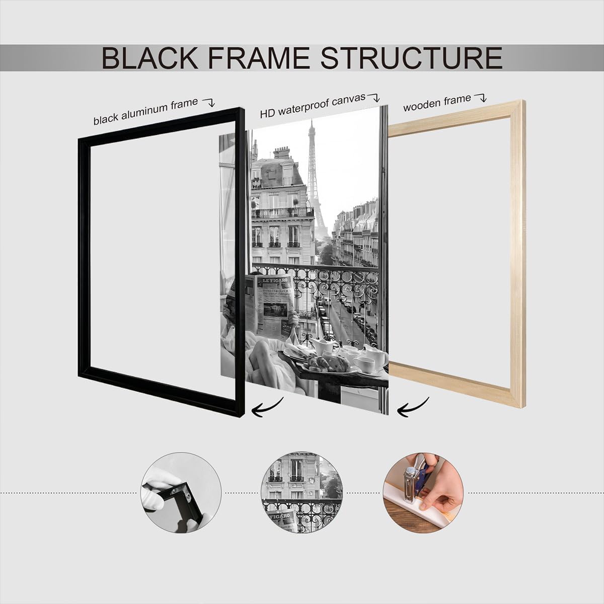 Vintage Girl Reading Newspaper Canvas Wall Art Eiffel Tower View Poster Retro Black And White Feminist Room Aesthetic Prints Painting For Home Bedroom Dorm Apartment Wall Decor 16x24in Unframed
