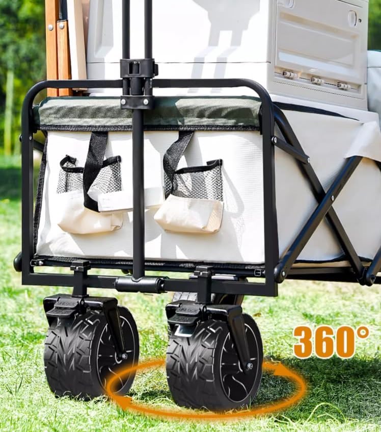 Portable Camping Cart,Outdoor Camping Folding Beach Wagon Cart with 4 Wheels for Festival Shopping and Garden Use