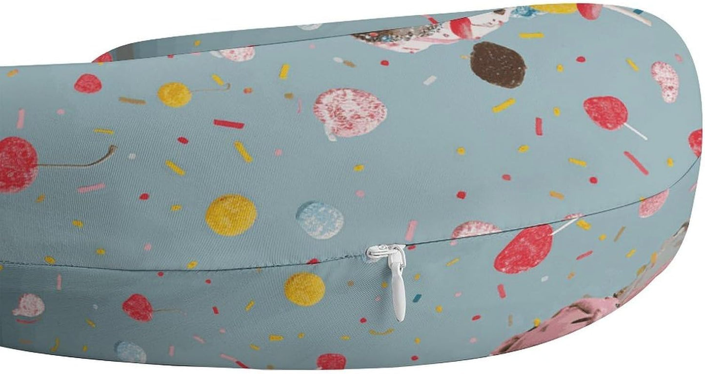 Sweet Ice Cream Neck Pillow Memory Foam U Shaped Pillows Portable Pillows for Shoulder Travel Head Support Pillow with Concealed Zipper for Airplane Car Home Office
