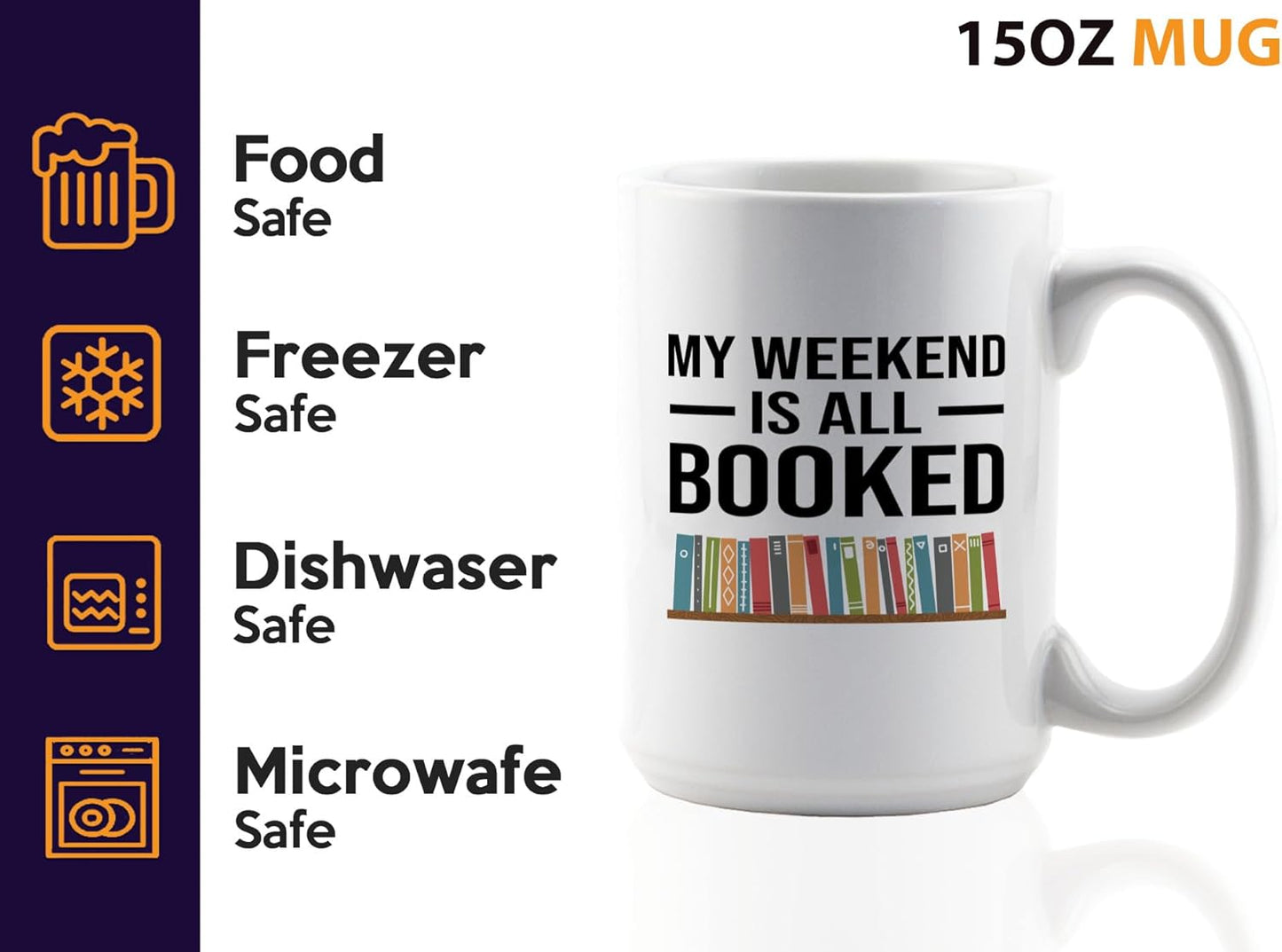 Book Lover Coffee Mug 15oz White -All Booked - Gift For Poets Bookish People Bibliophile Librarian Book Club Reader