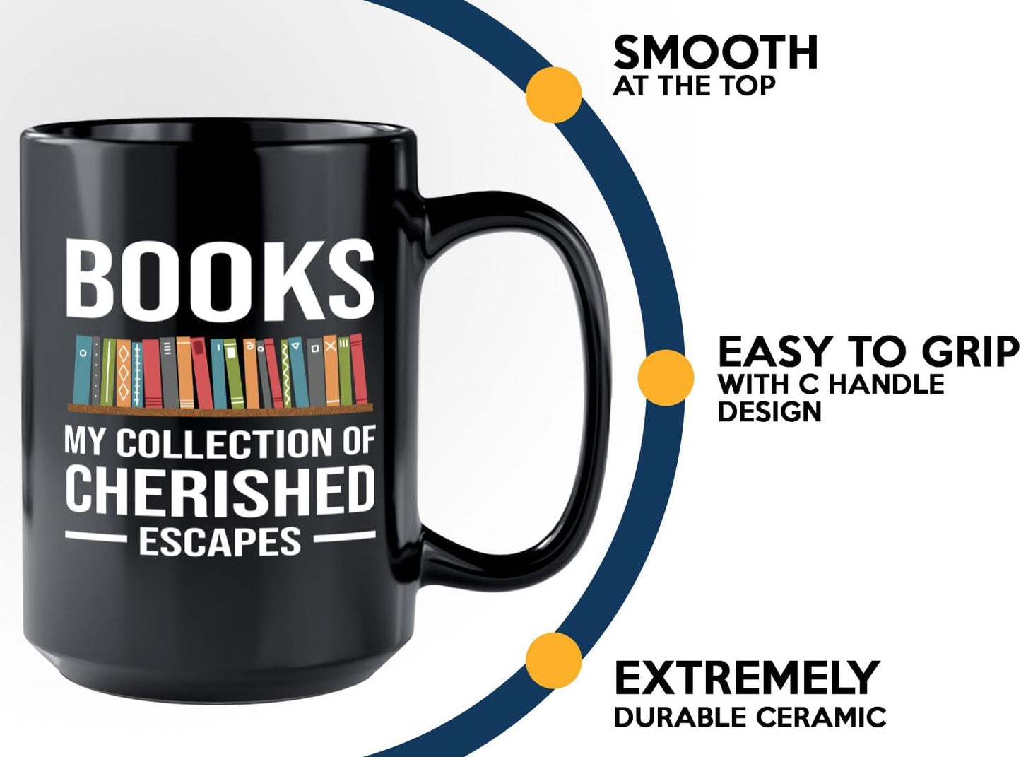 Book Lover Coffee Mug 15oz Black -Cherished Escapes - Writer Editor Bookish Librarian Bibliophile Bookish Grammar Philosophers